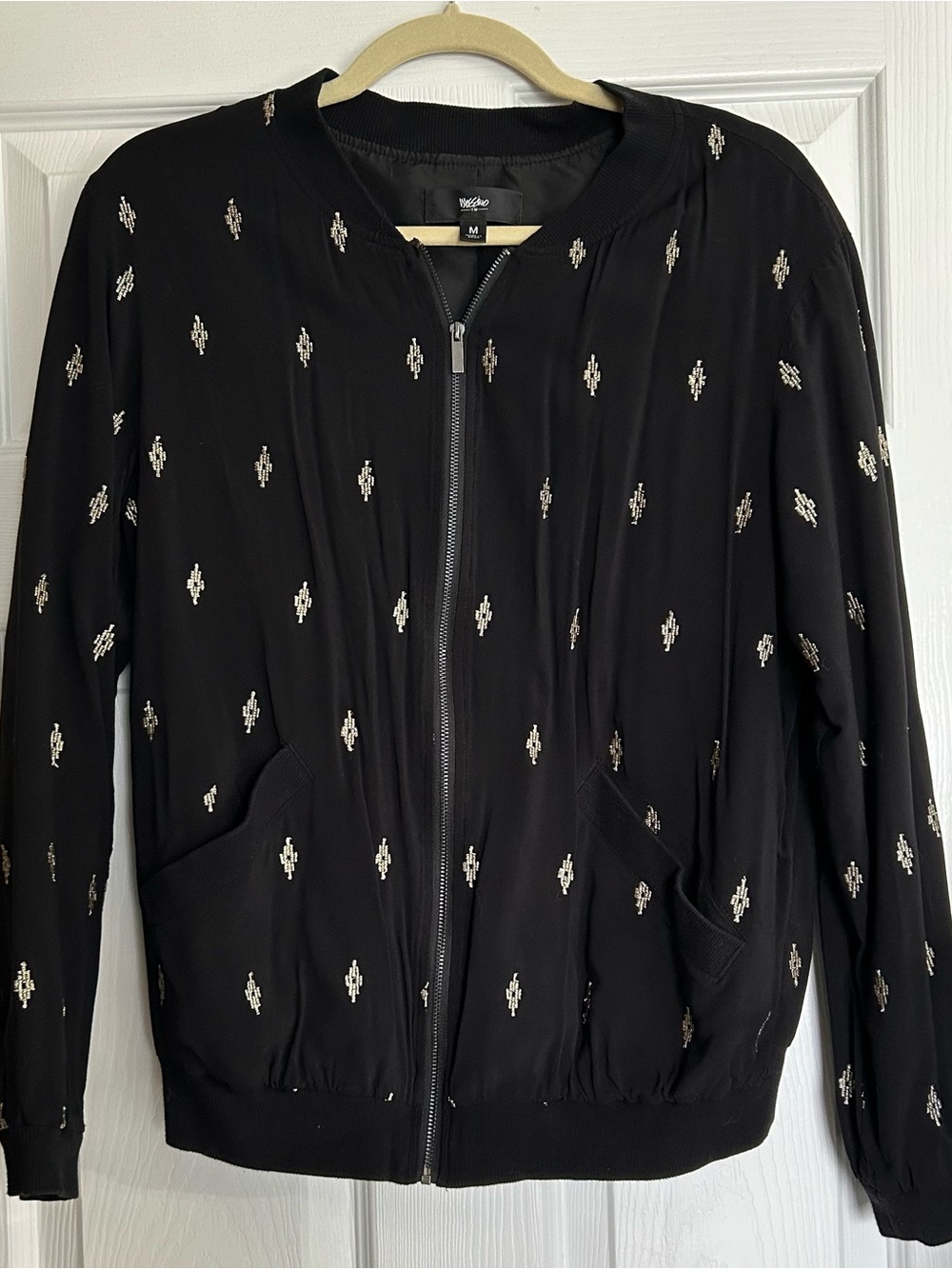 Mossimo Black Bomber Jacket with Gold Embroidery